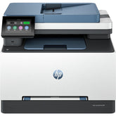 HP printer with blue and white design on a white background